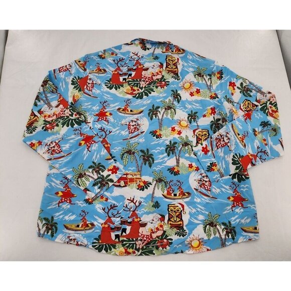 SSLR Mens Size 4XL Santa Claus Surfing Reindeer Beach Hawaiian Long-Sleeve Shirt - Picture 3 of 6